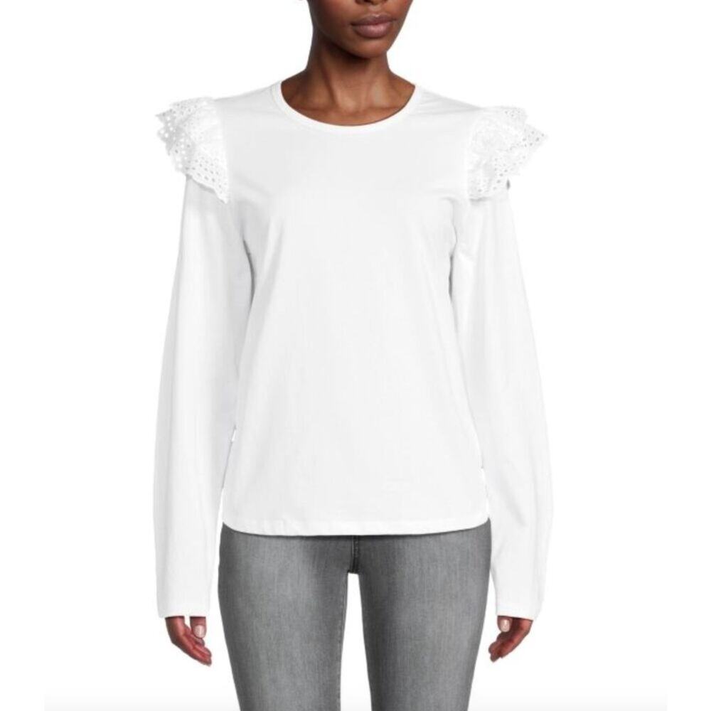 Joe's Jeans Ruffle Eyelet Sleeve Top White Size XS NWT
